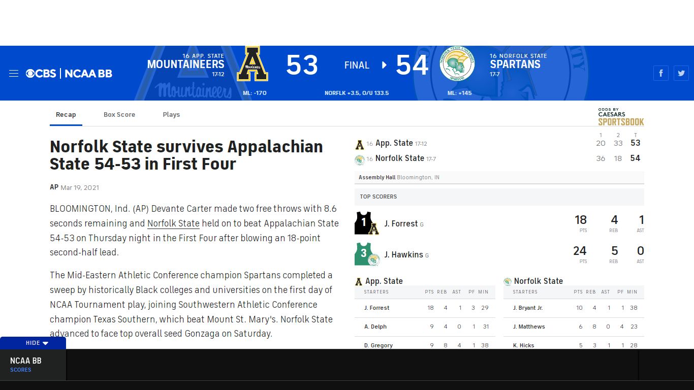 App. State Mountaineers vs. Norfolk State Spartans Live Score and Stats ...